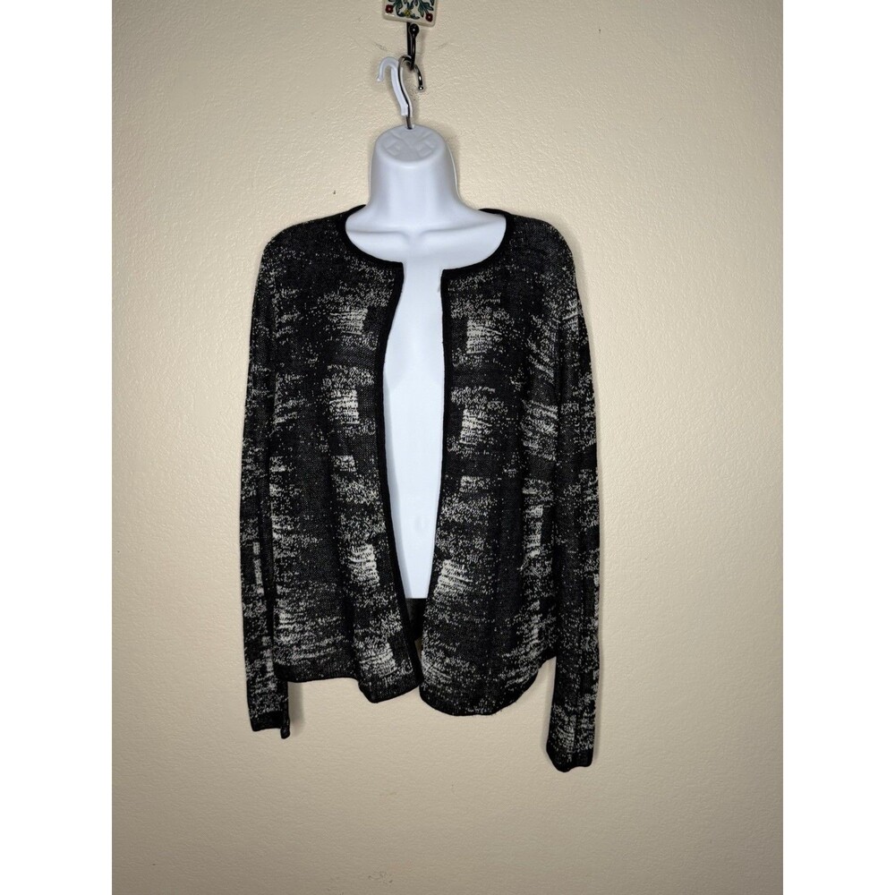 Eileen Fisher Black Bone Fine Organic Linen Crepe Knit Cardigan Size XS